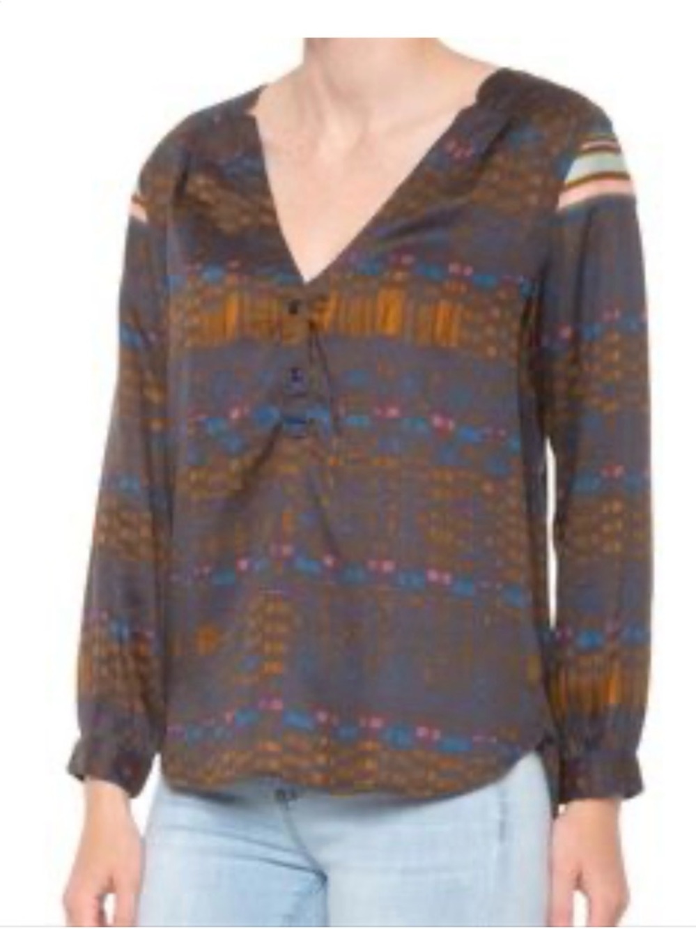 NWT Prana Elsie Top Tencel Print Woven V-Neck Long Sleeve Popover Small